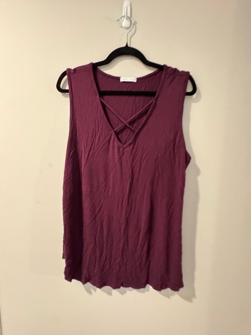 emory park Plum Sleeveless V-Neck Tank with Crisscross Detail